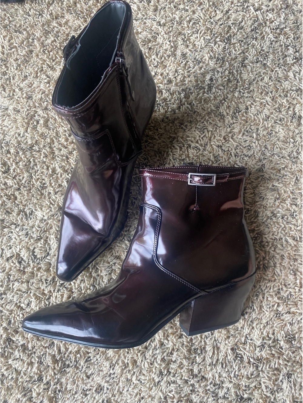 Franco Sarto Burgundy Patent Booties Like New